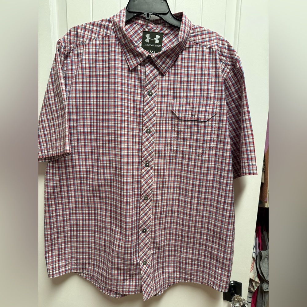 Under Armour Mens Medium Plaid Short Sleeve Shirt Size XXL Excellent Condition